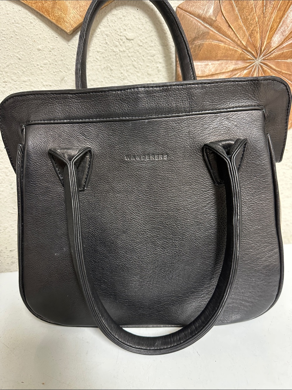 Wanderers Black Leather Top-Handle Tote